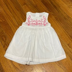 White Sleeveless Dress with Fusha Pink embroidered front
